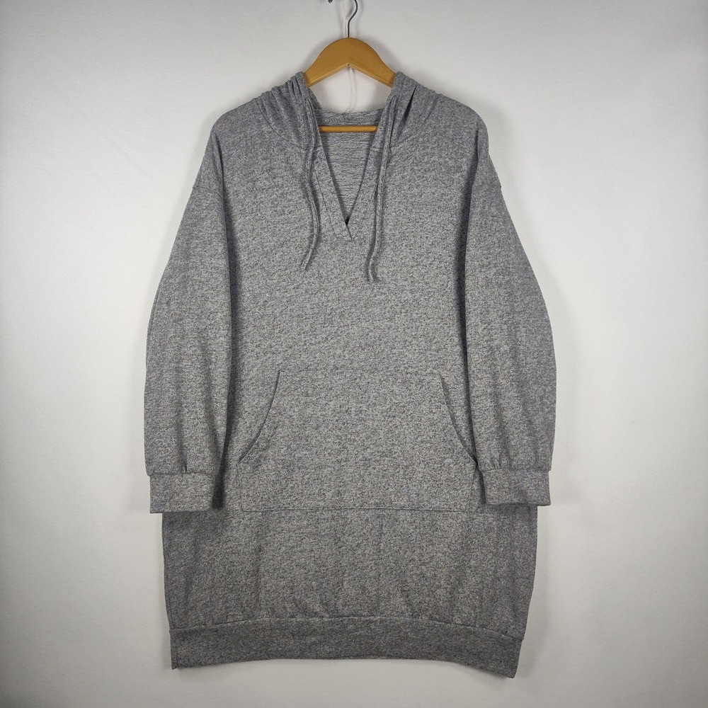 Emery Rose Womens 2XL Heather Gray V-Neck Hoodie Dress Kangaroo Pocket L/S